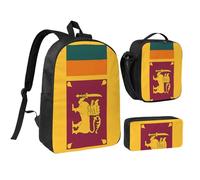 DUWAA Juego de mochila con estampado de la bandera de Sri Lanka, bolsa de hombro, bolsa de almuerzo, bolsa para bolígrafos, juego 3 en 1 de 17 pulgadas para mujeres y hombres, universidad, color negro