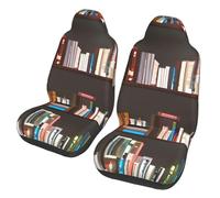 DUWAA Library Bookcase Print - 2 fundas interiores de asiento para asientos delanteros, antideslizantes, para protectores de coche, se adapta a la mayoría de SUV, camiones, sedanes