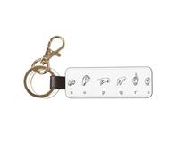 DUWAA Llavero de cuero personalizado con estampado de alfabeto en lengua de signos, soporte universal para llavero de bicicleta de coche, llavero