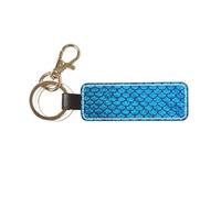DUWAA Llavero de cuero personalizado con estampado de escamas de peces azules, soporte universal para llavero para bicicletas de coche, llavero