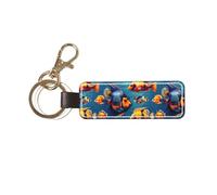 DUWAA Llavero de cuero personalizado con estampado de peces tropicales, soporte universal para llavero para bicicletas de coche, llavero