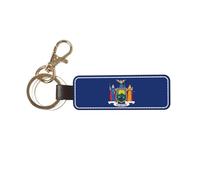 DUWAA Llavero de piel sintética con estampado de bandera de Nueva York para hombres y mujeres, elegante llavero de cuero, soporte universal para llaves de coche