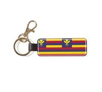 DUWAA Llavero de piel sintética con estampado de bandera del Reino de Hawaii para hombres y mujeres, elegante llavero de cuero, soporte universal para llaves de coche
