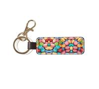DUWAA Llavero de piel sintética con estampado de galletas macaron para hombres y mujeres, elegante llavero de cuero, soporte universal para llaves de coche