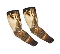 DUWAA Mangas de brazo de madera con estampado de estrella de mar para deportes, correr, protección UV, mangas de compresión para hombres y mujeres
