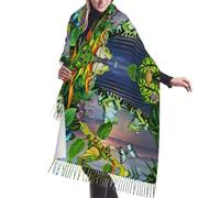 DUWAA Many Frogs Sing On The Branches Summer Butterflies Lake Water Print Soft Cashmere-Like Wrap Chic Scarf Stole For Women Wayfarer Travel Pashmina Chal Wraps