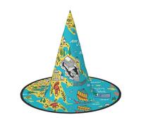 DUWAA Mapa de Grecia con estampado del mar Egeo, sombrero de bruja, sombreros de bruja, sombreros de Halloween, mujeres, adultos, mago, hombre, disfraz de cosplay, accesorio de fiesta, 1 unidad