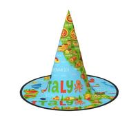 DUWAA Mapa de Italia con iconos de comida, sombrero de bruja, sombreros de brujas, Halloween, mujeres, adultos, mago, hombres, disfraz de cosplay, accesorio de fiesta, 1 unidad