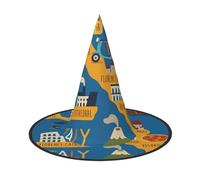 DUWAA Mapa de Italia con monumentos impresos, sombrero de bruja, sombreros de brujas, Halloween, mujeres, adultos, mago, hombres, disfraz de cosplay, accesorio de fiesta, 1 unidad
