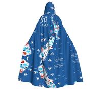 DUWAA Mapa de Nueva Zelanda con estampado de animales, capa con capucha para hombres y mujeres, capa con capucha, disfraz unisex de bruja y vampiro para Halloween