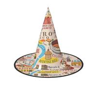 DUWAA Mapa de Roma con monumentos ilustres impreso sombrero de bruja sombreros de brujas Halloween mujeres adultos mago hombres disfraz cosplay fiesta accesorio - 1 pieza