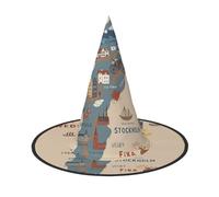 DUWAA Mapa de Suecia con varios ilustres impresos, sombrero de bruja, sombreros de bruja, sombreros de Halloween, mujeres, adultos, mago, hombres, disfraz de cosplay, accesorio de fiesta, 1 unidad