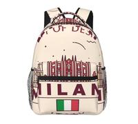 DUWAA Milan Cityscape - Mochila de viaje con estampado italiano para hombres y mujeres, mochila de viaje de alta capacidad, diseño multicapa