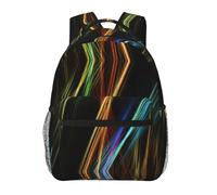DUWAA Mochila de viaje con estampado artístico de líneas coloridas para hombres y mujeres, mochila de viaje de alta capacidad con diseño multicapa