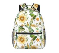 DUWAA Mochila de viaje con estampado de girasol y maíz para hombres y mujeres, mochila de viaje de alta capacidad, diseño multicapa