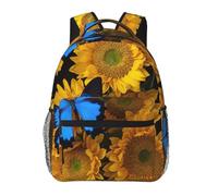 DUWAA Mochila de viaje con estampado de girasoles amarillos con mariposas azules para hombres y mujeres, mochila al vacío de alta capacidad, mochila de viaje con diseño multicapa
