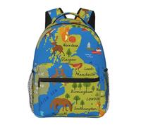 DUWAA Mochila de viaje con estampado de mapa del Reino Unido para hombres y mujeres, mochila al vacío de alta capacidad, diseño multicapa