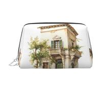 DUWAA Neceser de piel con diseño de edificio antiguo con rama de olivo romano y estampado griego para mujeres y hombres, regalo de viaje, bolsa organizadora de artículos de tocador para baño y ducha