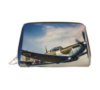 DUWAA Neceser de piel con estampado de avión de la Segunda Guerra Mundial para mujeres y hombres, regalo de viaje, baño, ducha, neceser organizador, Dorado, Talla única