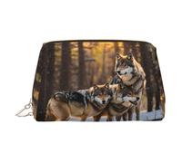 DUWAA Neceser de piel con estampado de lobos para mujeres y hombres, regalo de viaje, bolsa organizadora de artículos de tocador para baño y ducha, Dorado, Talla única