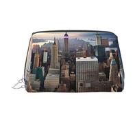 DUWAA New York Fashion City Print - Neceser de piel para mujeres y hombres, regalo de viaje, bolsa organizadora de artículos de tocador para baño y ducha, Plateado, Talla única