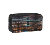DUWAA New York Manhattan Bridge - Estuche para lápices con impresión nocturna de gran capacidad, bolsa para marcadores, monedero, organizador de papelería de oficina