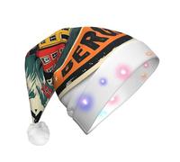 DUWAA Norway Bergen Houses - Sombrero de Papá Noel de felpa con luces LED, divertidos sombreros de Navidad para adultos, accesorios de fiesta de Año Nuevo