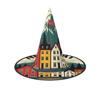 DUWAA Norway Bergen Houses - Sombreros de bruja colgantes para Halloween, accesorios de disfraces, decoraciones para el hogar, patio, porche, 3 piezas