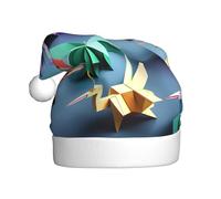 DUWAA Origami Multicolor Papercraft Grullas Imprimir Sombreros de Navidad para Adulto, Sombrero de Papá Noel Unisex, Cómodo Sombrero de Navidad para Fiesta Festiva de Año Nuevo