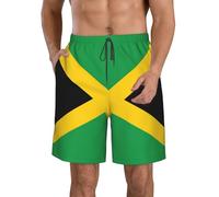 DUWAA Pantalones cortos de secado rápido con estampado de bandera de Jamaica para hombre, pantalones cortos ligeros de playa de verano con bolsillos, cintura elástica, blanco, L