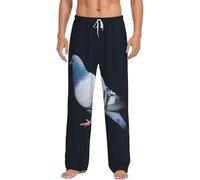 DUWAA Pantalones de pijama de franela de mezcla de algodón con estampado de palomas para hombres, pantalones de pijama de franela para parejas para dormir y descansar, Negro, L