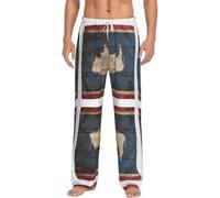 DUWAA Pantalones de pijama de franela suave con estampado de mapa de la bandera del estado de Wyoming, pantalones de pijama cálidos con cintura elástica y bolsillos, Negro, L