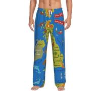 DUWAA Pantalones de pijama de franela suave con estampado de mapa del Reino Unido, pantalones de pijama cálidos con cintura elástica y bolsillos, Negro, 4XL