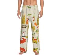 DUWAA Pantalones de pijama de franela suave con estampado de símbolos de cultura europea, pantalones de pijama cálidos con cintura elástica y bolsillos, Negro, XL