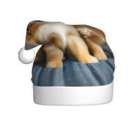 DUWAA Pomeranians Puppies And Point Print - Gorro de Papá Noel de felpa suave para adultos, sombrero de fiesta de Navidad con pompón, para Navidad, Año Nuevo, fiesta festiva