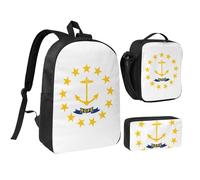DUWAA Rhode Island State Flag - Juego de mochila casual con estampado de bandera del estado de Rhode Island, bolsa de almuerzo, bolsa para bolígrafos, juego 3 en 1 de 17 pulgadas para mujeres y