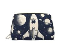 DUWAA Rocket In Space - Neceser de piel con estampado para mujeres y hombres, regalo de viaje, bolsa organizadora de artículos de tocador para baño y ducha, Dorado, Talla única