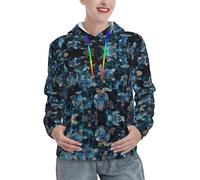 DUWAA Ropa de invierno con estampado de tortuga marina para mujer, sudadera suave y acogedora con capucha y bolsillo canguro, Negro, L