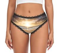DUWAA Seashell Landscape On The Beach - Calzoncillos hipster transpirables, ropa interior de encaje suave para mujer, color negro