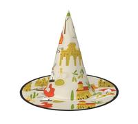 DUWAA Sombrero de bruja con estampado de símbolos de cultura europea, sombreros de brujas, Halloween, mujeres, adultos, mago, hombres, disfraz de cosplay, accesorio de fiesta, 1 unidad