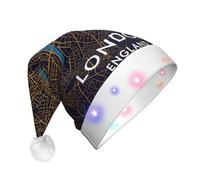 DUWAA Sombrero de Navidad iluminado con diseño de mapa de la ciudad de Londres, Inglaterra, gorro de Papá Noel iluminado con tira de luz LED colorida para adultos
