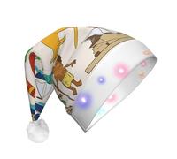 DUWAA Sombrero de Navidad iluminado con estampado colorido de iconos de Australia, gorro de Papá Noel iluminado con tira de luz LED colorida para adultos
