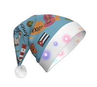 DUWAA Sombrero de Navidad iluminado con mapa colorido con iconos, gorro de Papá Noel iluminado con tira de luz LED colorida para adultos