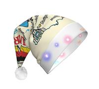 DUWAA Sombrero de Navidad iluminado con mapa de Alemania con estampado cultural Sym, gorro de Papá Noel iluminado con tira de luz LED colorida para adultos