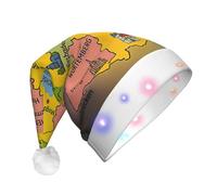 DUWAA Sombrero de Navidad iluminado con mapa de Alemania con impresión colorida, gorro de Papá Noel iluminado con tira de luz LED colorida para adultos