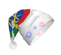 DUWAA Sombrero de Navidad iluminado con mapa de la bandera de Etiopía, gorro de Papá Noel iluminado con tira de luz LED colorida para adultos