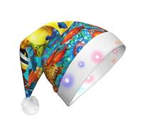 DUWAA Sombrero de Papá Noel con diseño de peces marinos tropicales, divertidos sombreros de Navidad para adultos, accesorios de fiesta de Año Nuevo