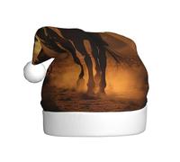 DUWAA Sombrero de Papá Noel de felpa suave con estampado de cactus del desierto del oeste con vaqueros montando caballos 2 para adultos, sombrero de fiesta de Navidad con pompón, para Navidad, Año