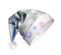 DUWAA Sombrero de Papá Noel iluminado divertido con diseño de avión de la Segunda Guerra Mundial con luz parpadeante, sombrero de Navidad sintético suave LED para adultos