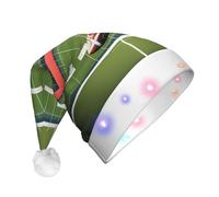 DUWAA Sombrero de Papá Noel iluminado divertido con diseño de campo de fútbol americano y pelota de fútbol americano con color parpadeante, sombrero de Navidad sintético suave LED para adultos
